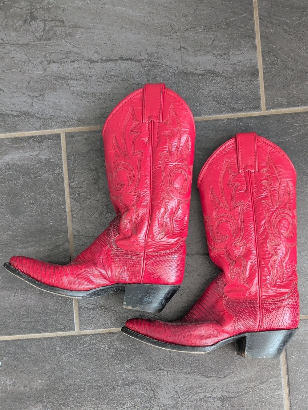 Justin's Red Lizard Skin Cowgirl Boots Size 4½B - Picture 5 of 8